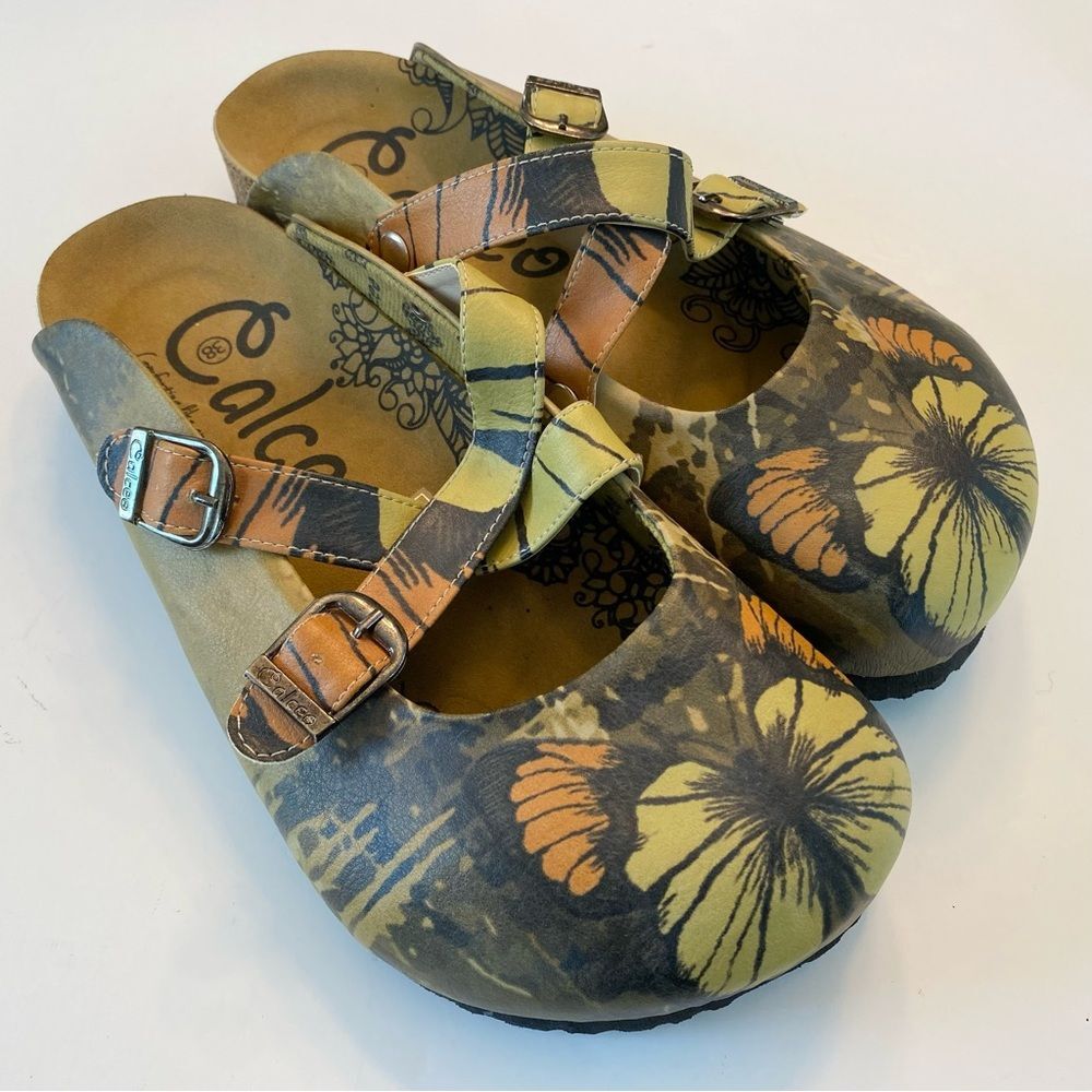 Calceo Butterfly Neutral Tan Clogs Shoe Size 38 7.5 Slip On Handmade Unique Rare - Picture 10 of 10